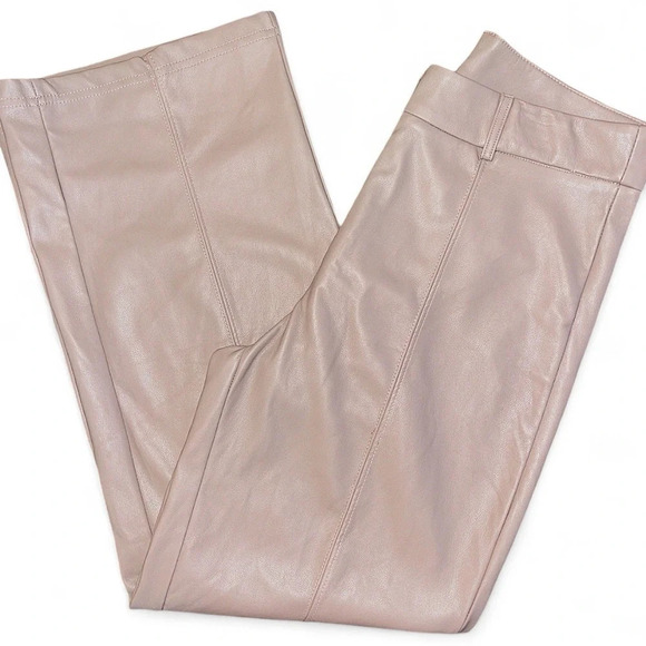 7 For All Mankind High Waisted Faux Leather Slim Leg Pant Taupe Sz S - Picture 2 of 13